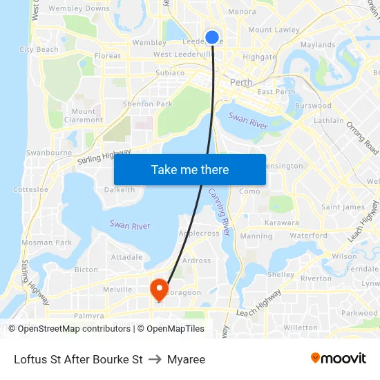 Loftus St After Bourke St to Myaree map