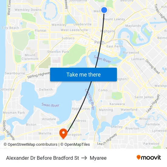 Alexander Dr Before Bradford St to Myaree map