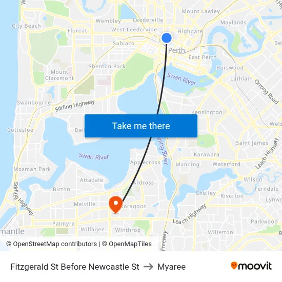 Fitzgerald St Before Newcastle St to Myaree map