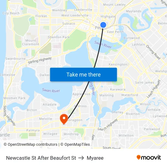 Newcastle St After Beaufort St to Myaree map