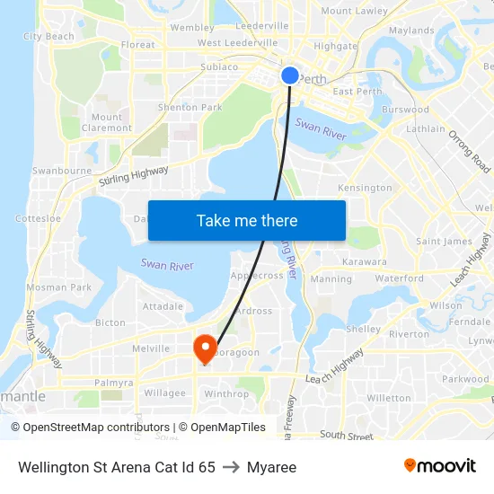 Wellington St Arena Cat Id 65 to Myaree map