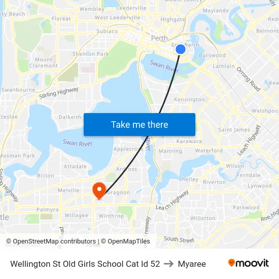Wellington St Old Girls School Cat Id 52 to Myaree map