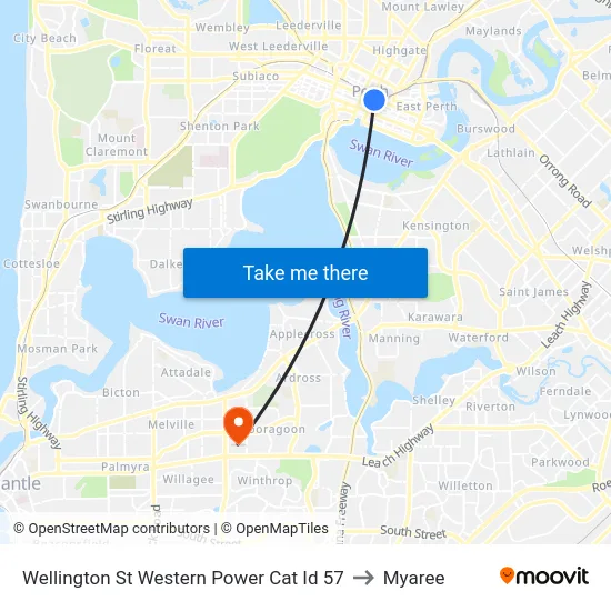 Wellington St Western Power Cat Id 57 to Myaree map
