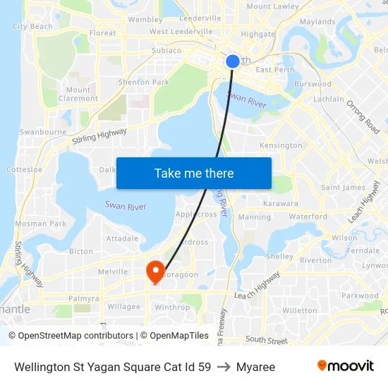 Wellington St Yagan Square Cat Id 59 to Myaree map