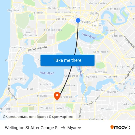 Wellington St After George St to Myaree map