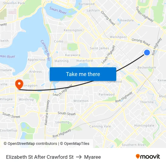 Elizabeth St After Crawford St to Myaree map