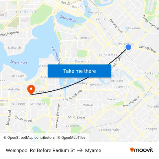 Welshpool Rd Before Radium St to Myaree map