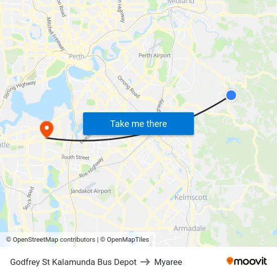 Godfrey St Kalamunda Bus Depot to Myaree map