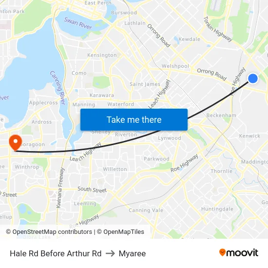 Hale Rd Before Arthur Rd to Myaree map