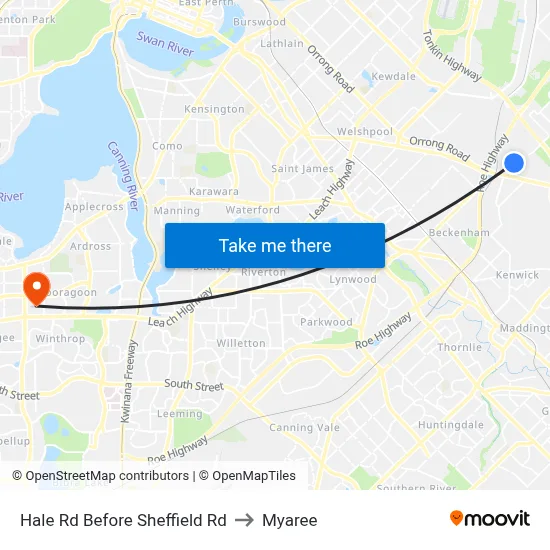Hale Rd Before Sheffield Rd to Myaree map
