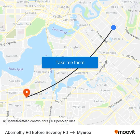 Abernethy Rd Before Beverley Rd to Myaree map