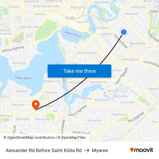 Alexander Rd Before Saint Kilda Rd to Myaree map