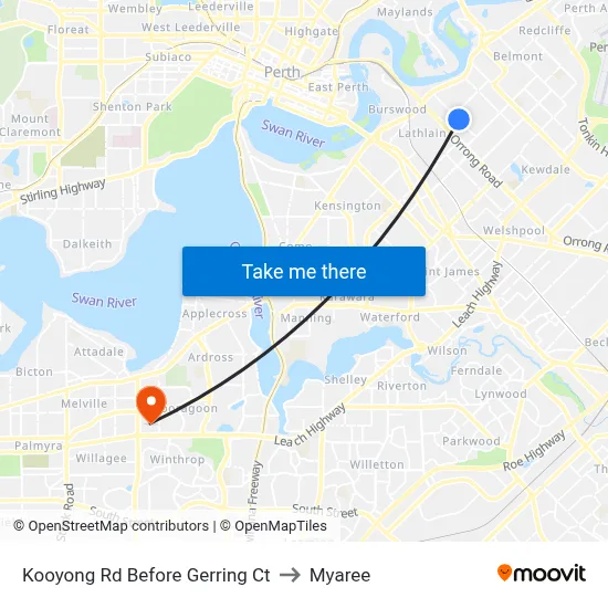Kooyong Rd Before Gerring Ct to Myaree map