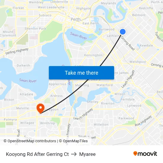 Kooyong Rd After Gerring Ct to Myaree map