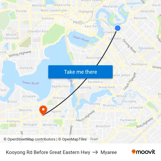 Kooyong Rd Before Great Eastern Hwy to Myaree map