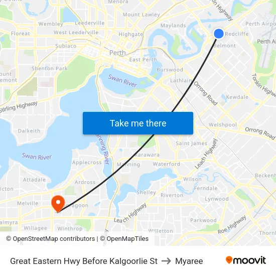 Great Eastern Hwy Before Kalgoorlie St to Myaree map