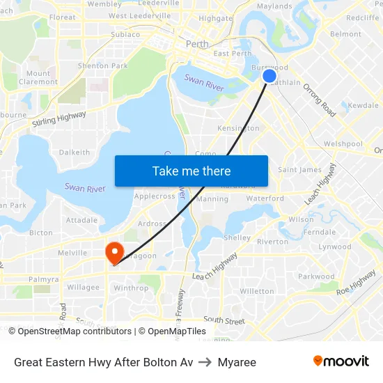 Great Eastern Hwy After Bolton Av to Myaree map