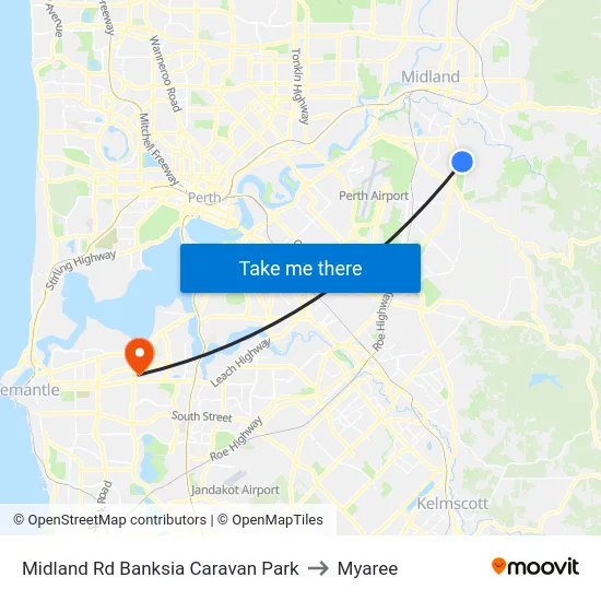 Midland Rd Banksia Caravan Park to Myaree map