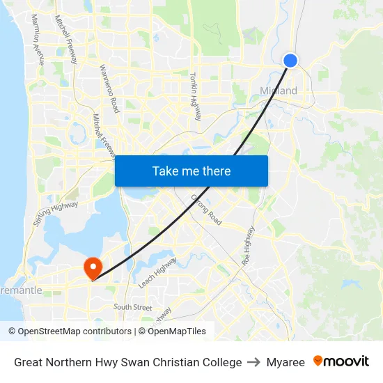 Great Northern Hwy Swan Christian College to Myaree map