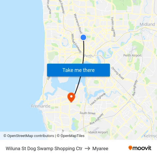 Wiluna St Dog Swamp Shopping Ctr to Myaree map