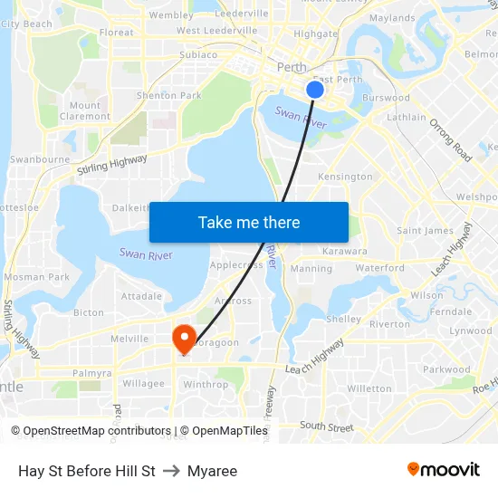 Hay St Before Hill St to Myaree map