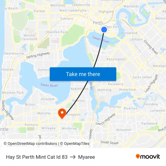 Hay St Perth Mint Cat Id 83 to Myaree map