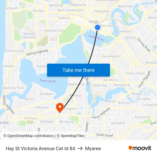 Hay St Victoria Avenue Cat Id 84 to Myaree map