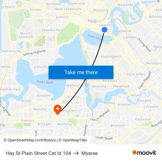 Hay St Plain Street Cat Id 104 to Myaree map