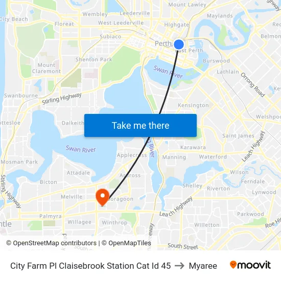 City Farm Pl Claisebrook Station Cat Id 45 to Myaree map