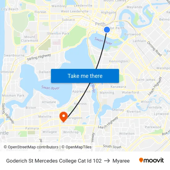 Goderich St Mercedes College Cat Id 102 to Myaree map