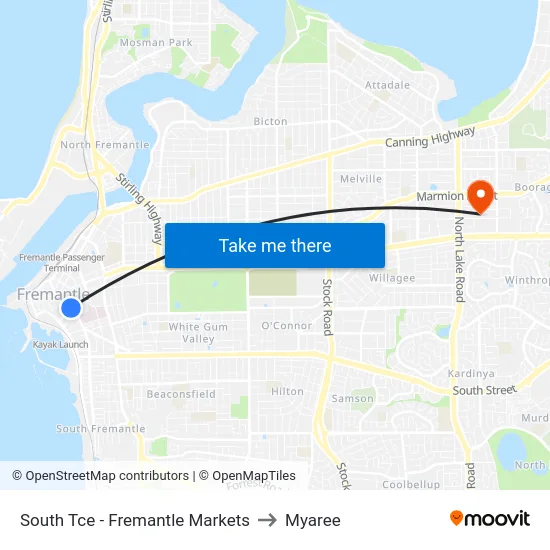South Tce - Fremantle Markets to Myaree map