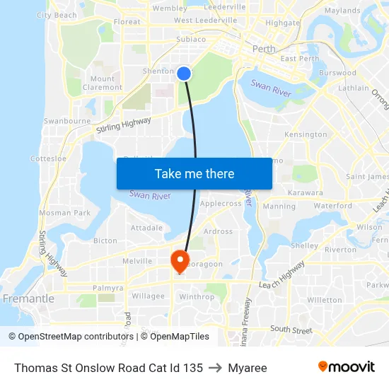 Thomas St Onslow Road Cat Id 135 to Myaree map
