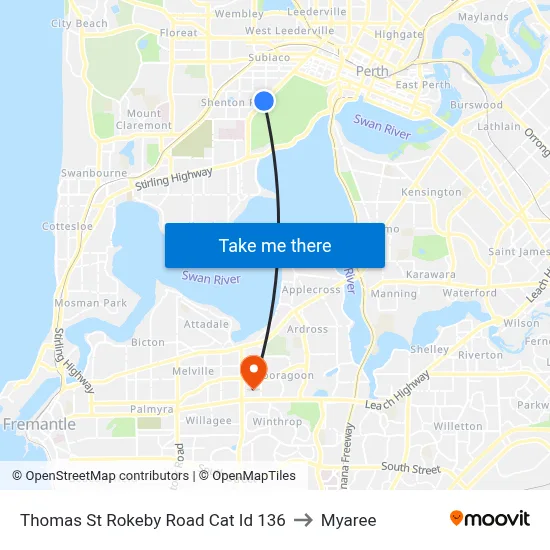 Thomas St Rokeby Road Cat Id 136 to Myaree map