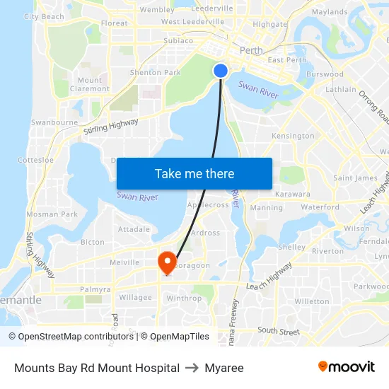 Mounts Bay Rd Mount Hospital to Myaree map