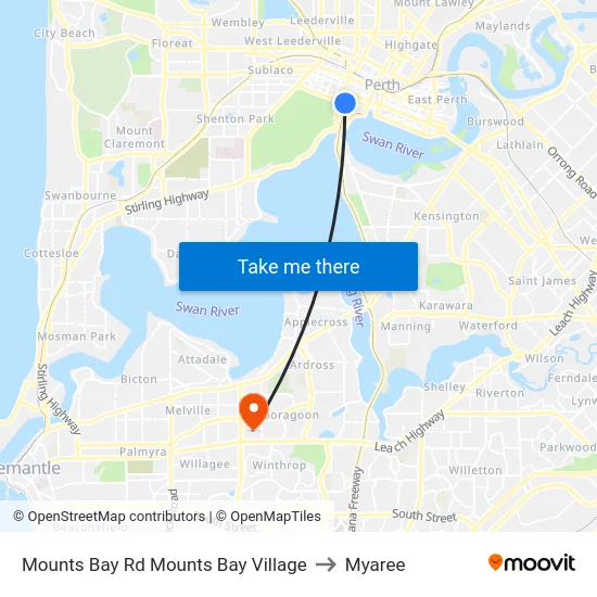 Mounts Bay Rd Mounts Bay Village to Myaree map