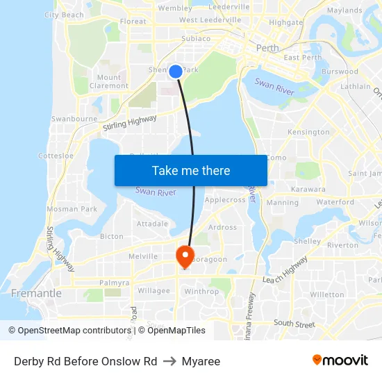 Derby Rd Before Onslow Rd to Myaree map