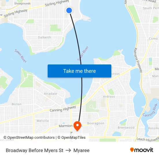 Broadway   Before Myers St to Myaree map