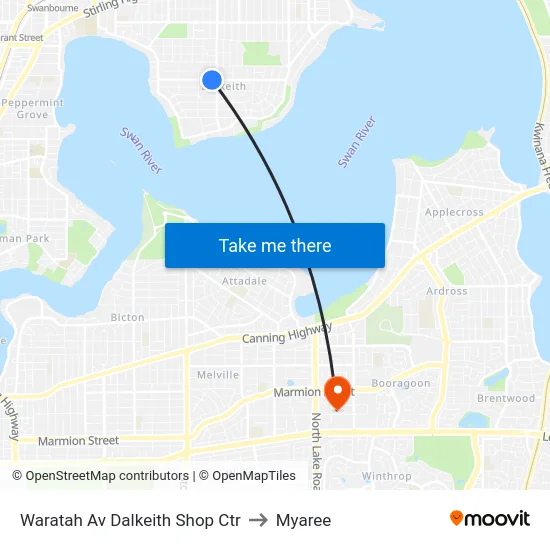 Waratah Av Dalkeith Shop Ctr to Myaree map