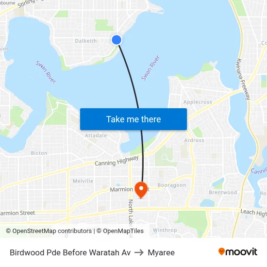 Birdwood Pde Before Waratah Av to Myaree map