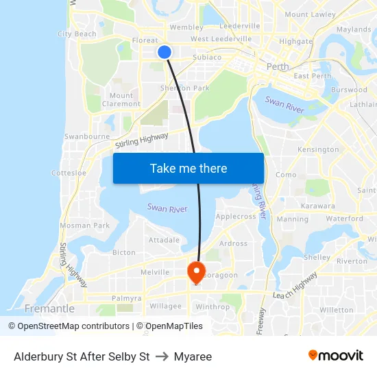 Alderbury St After Selby St to Myaree map
