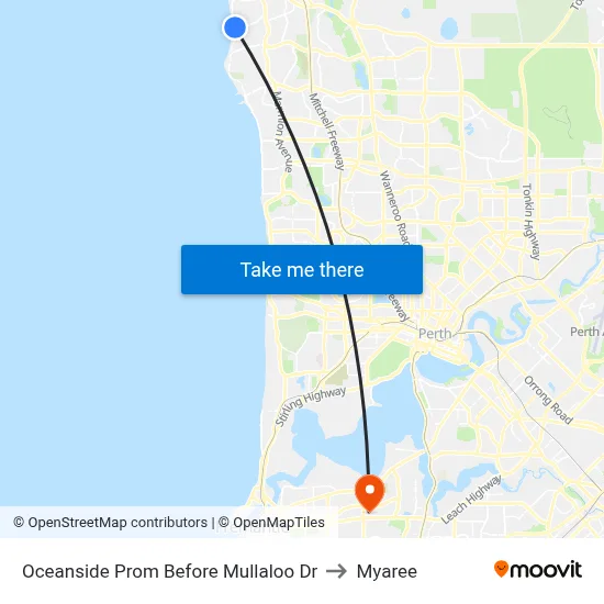 Oceanside Prom Before Mullaloo Dr to Myaree map