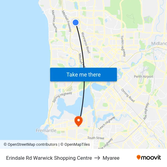Erindale Rd Warwick Shopping Centre to Myaree map