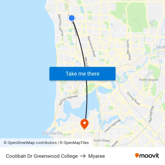 Coolibah Dr Greenwood College to Myaree map