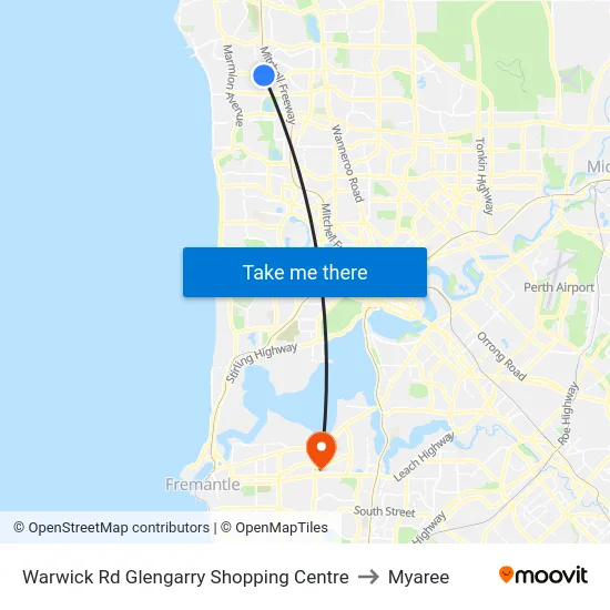 Warwick Rd Glengarry Shopping Centre to Myaree map