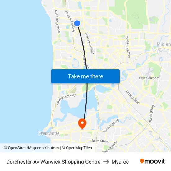 Dorchester Av Warwick Shopping Centre to Myaree map