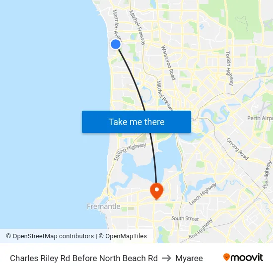 Charles Riley Rd Before North Beach Rd to Myaree map
