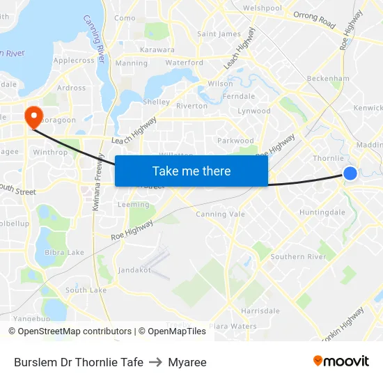 Burslem Dr Thornlie Tafe to Myaree map