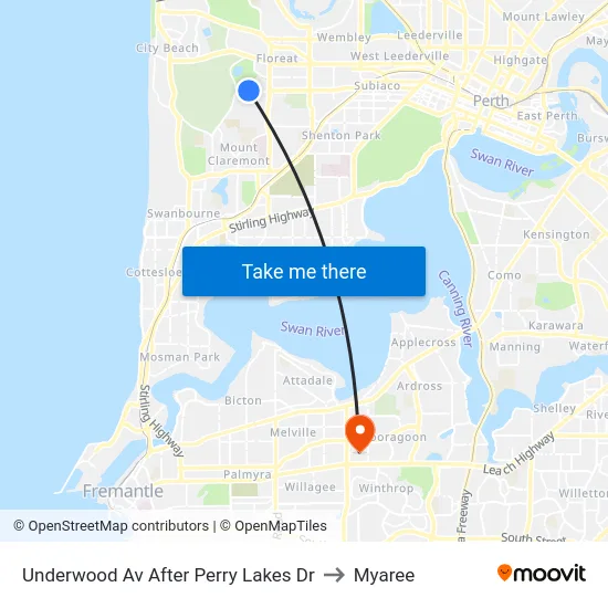 Underwood Av After Perry Lakes Dr to Myaree map