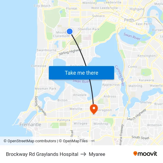 Brockway Rd Graylands Hospital to Myaree map