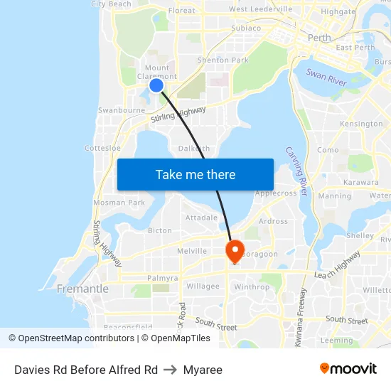 Davies Rd Before Alfred Rd to Myaree map